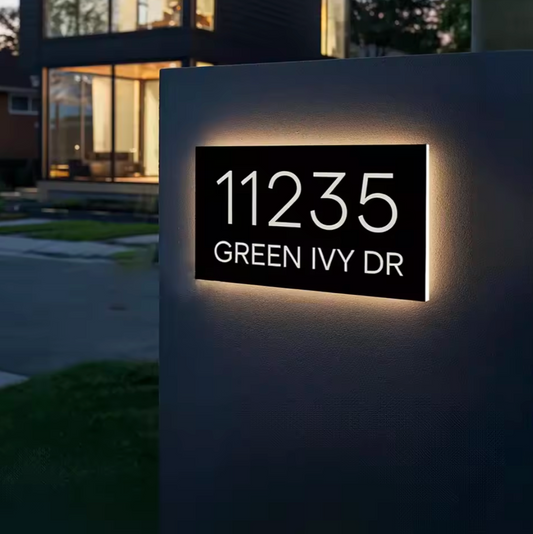 Custom Warm White LED light up House Letterbox Address Sign - Rectangle