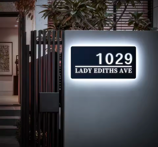 Custom White LED light up House Letterbox Address Sign - Rectangle