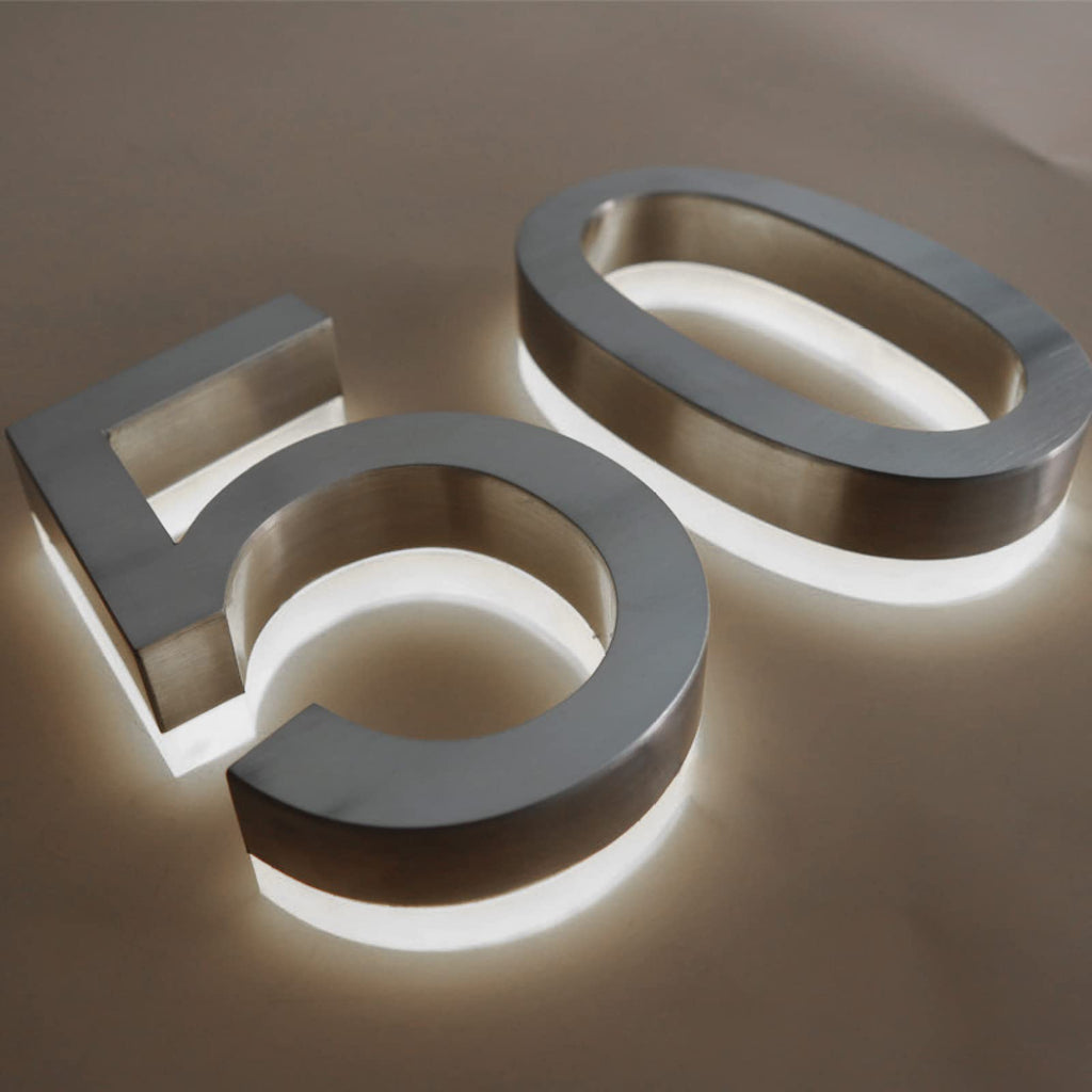 Brushed Stainless Steel Silver LED house numbers