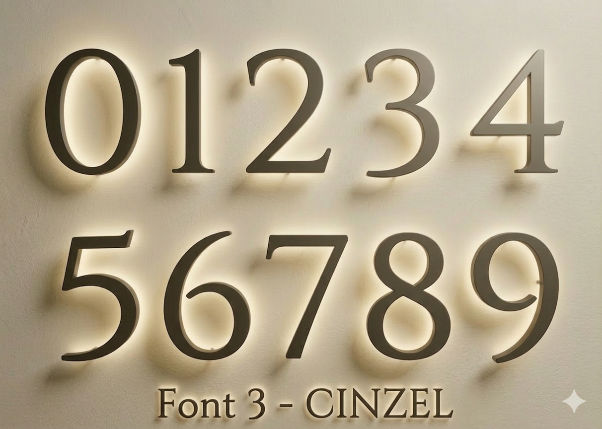 Brushed Stainless Steel Silver LED house numbers