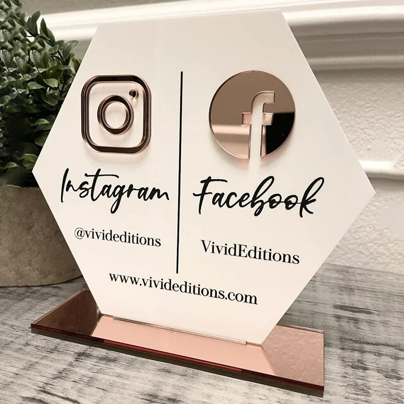 QR Business Social Acrylic Sign - Hexagon.