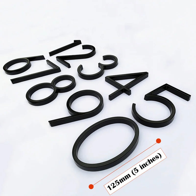 125mm Floating modern small Black House Numbers.