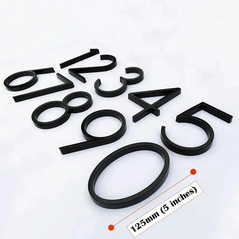 125mm Floating modern small Black House Numbers.
