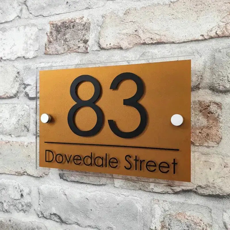 Taupe modern custom address plaque floating sign.