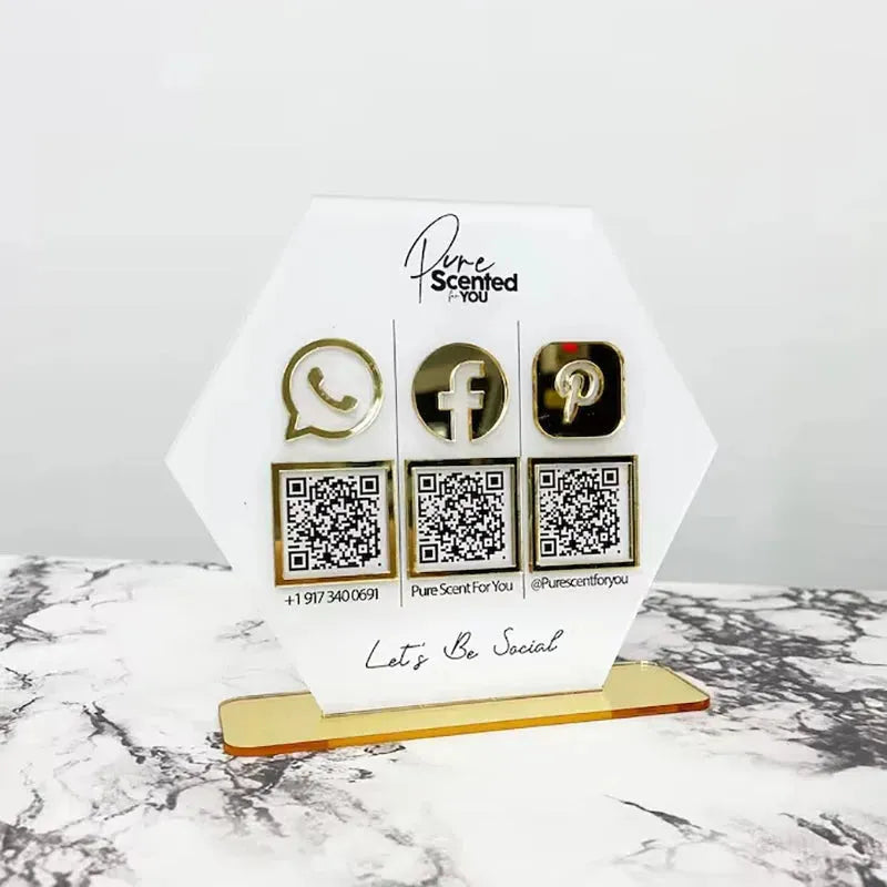 QR Business Social Acrylic Sign - Hexagon.