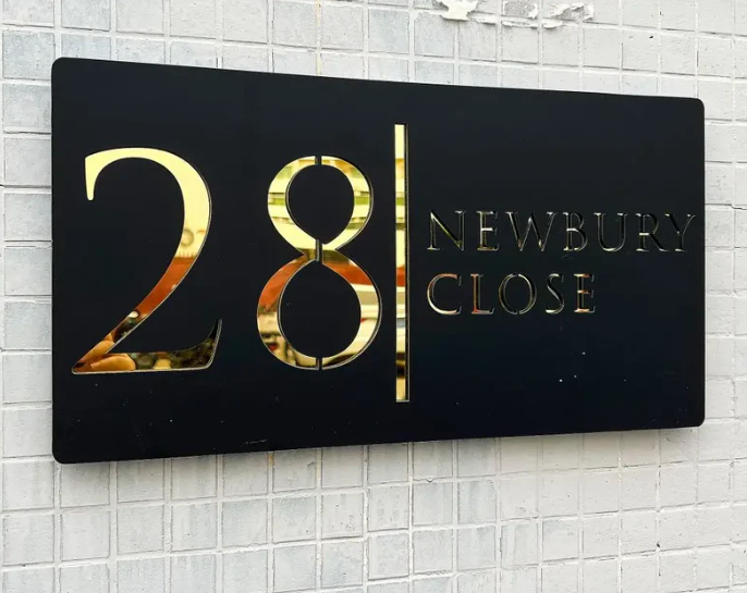 Black Acrylic Sign with Gold Text Custom Address Sign