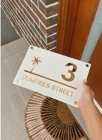 Coastal square palms acrylic custom address sign.