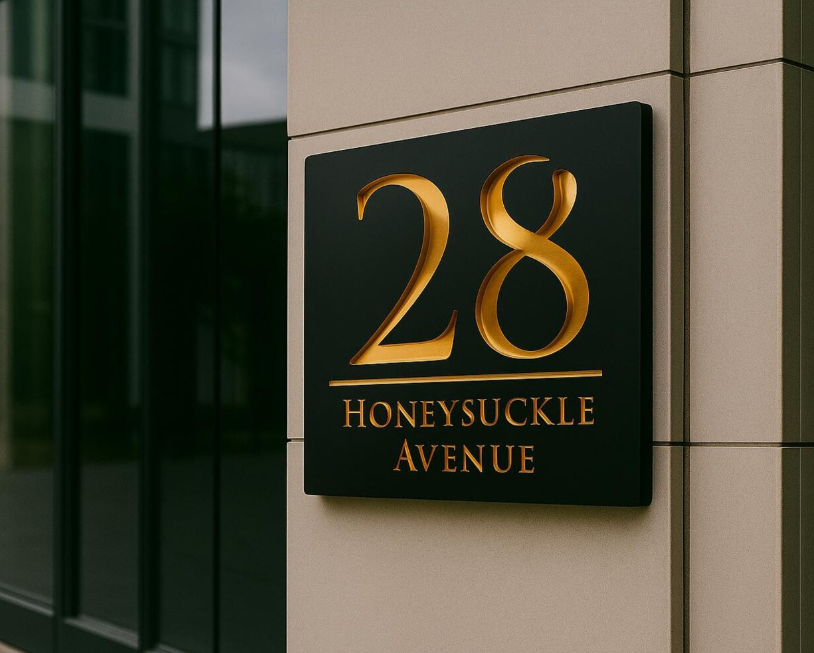 Black Acrylic Sign with Gold Text Custom Address Sign