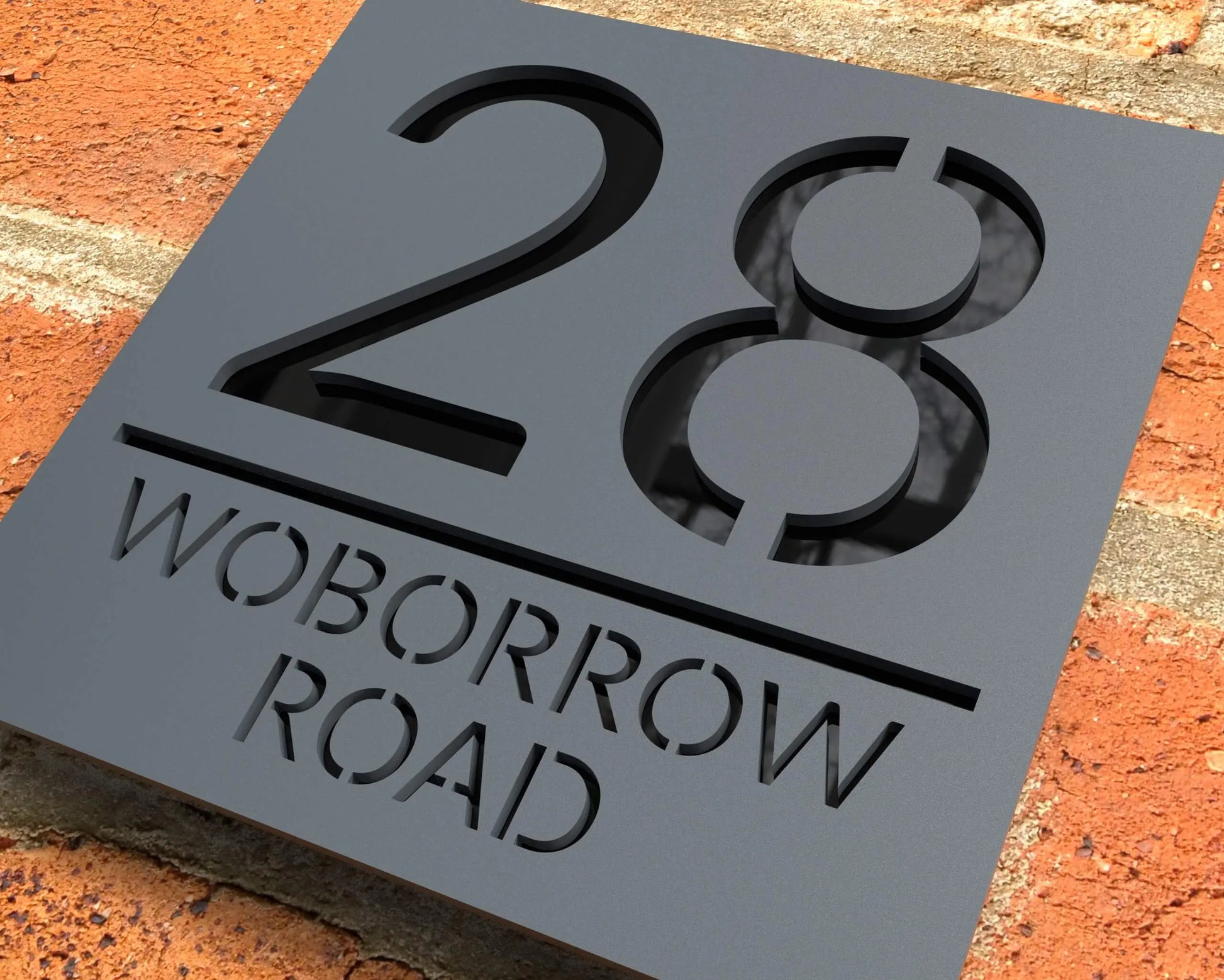 Custom square acrylic house letterbox sign with house number and street name in sleek modern design.