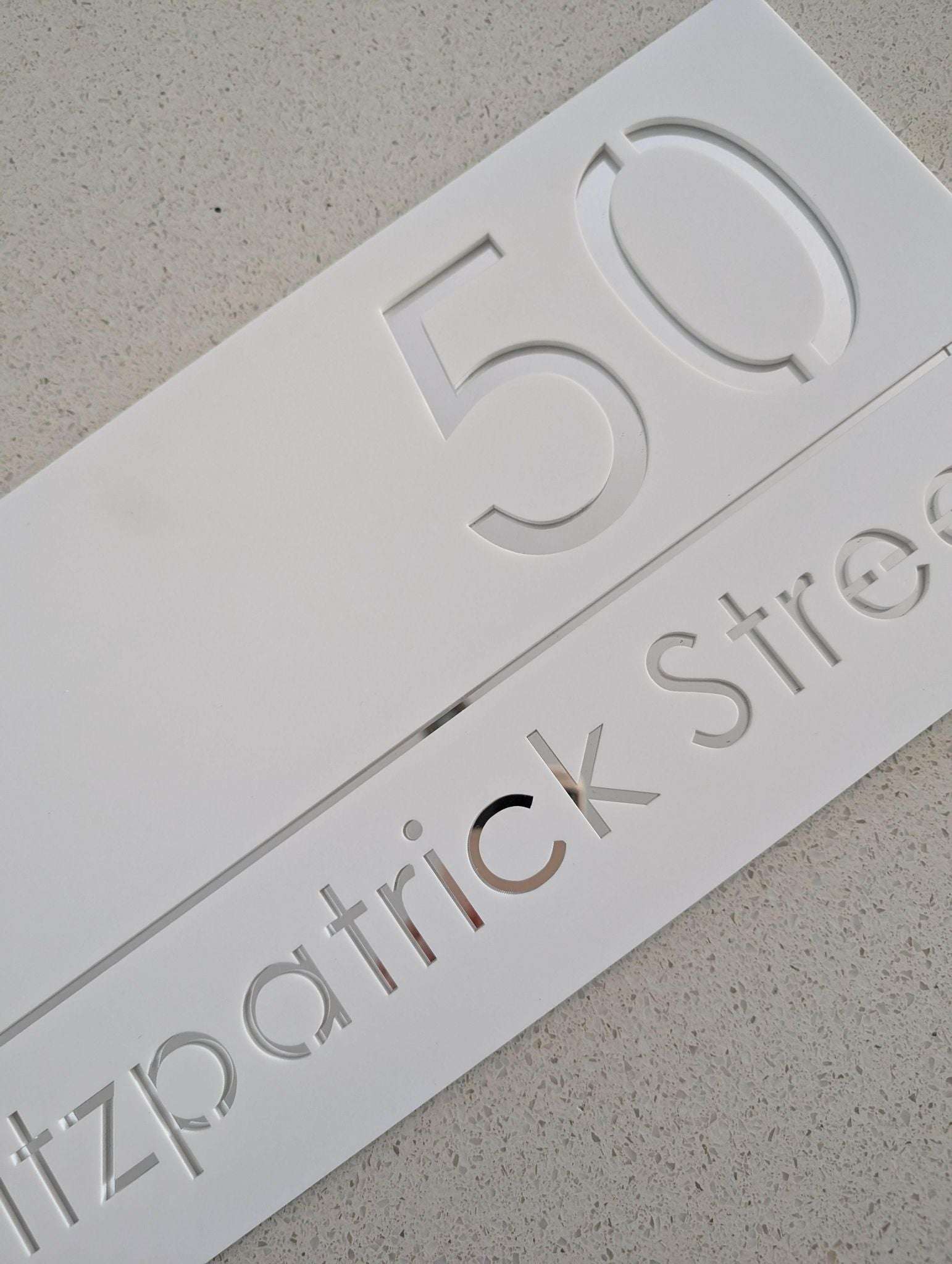 Custom Acrylic House/Letterbox Sign - Hamptons White Silver.