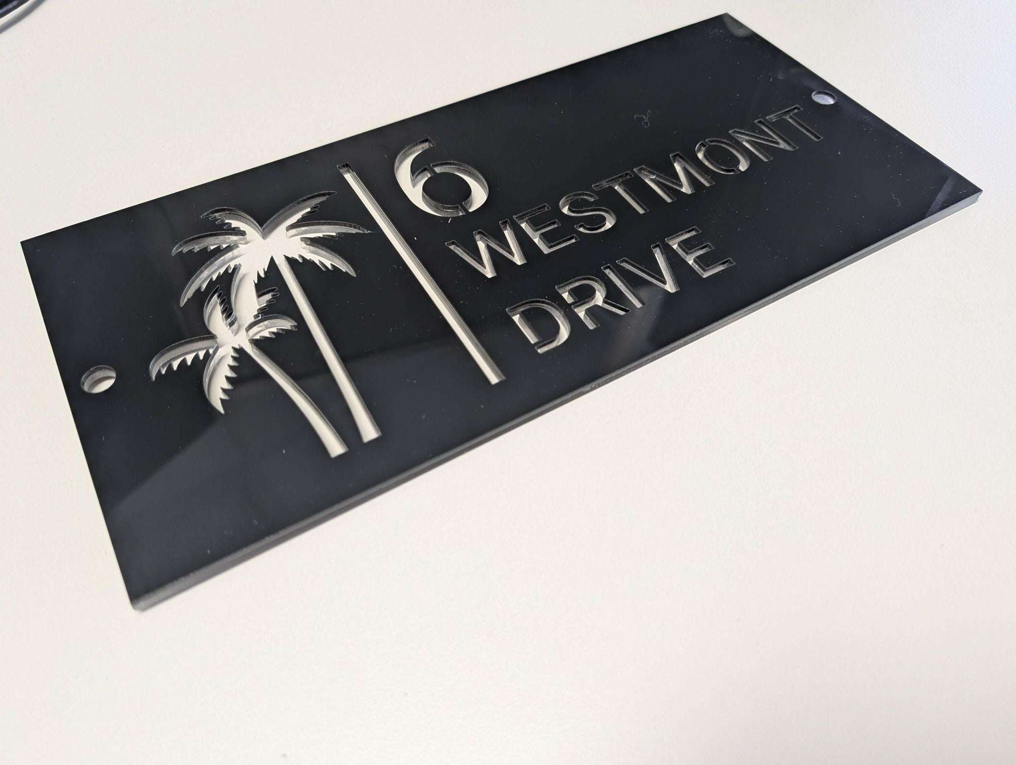 Coastal square palms acrylic custom address sign.
