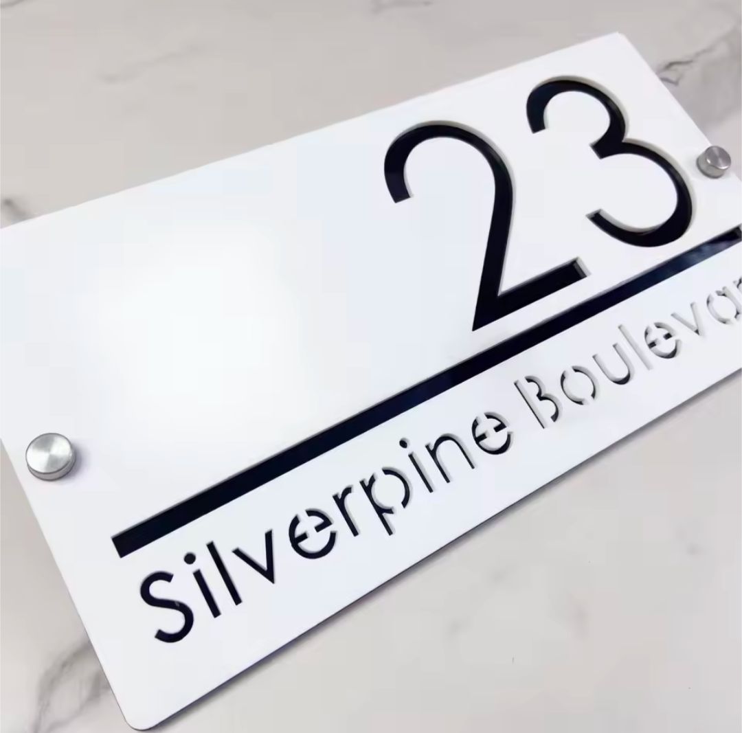 White Acrylic Address on 2 Stand-offs Sign