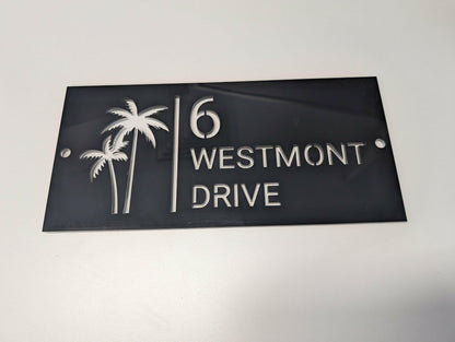 Coastal square palms acrylic custom address sign.
