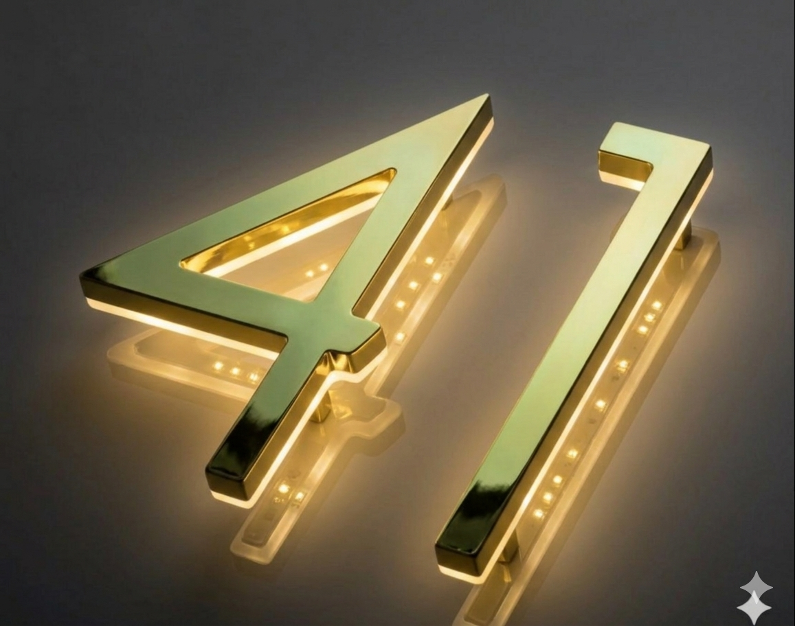 Custom Gold LED House Numbers – Bungalow Signs