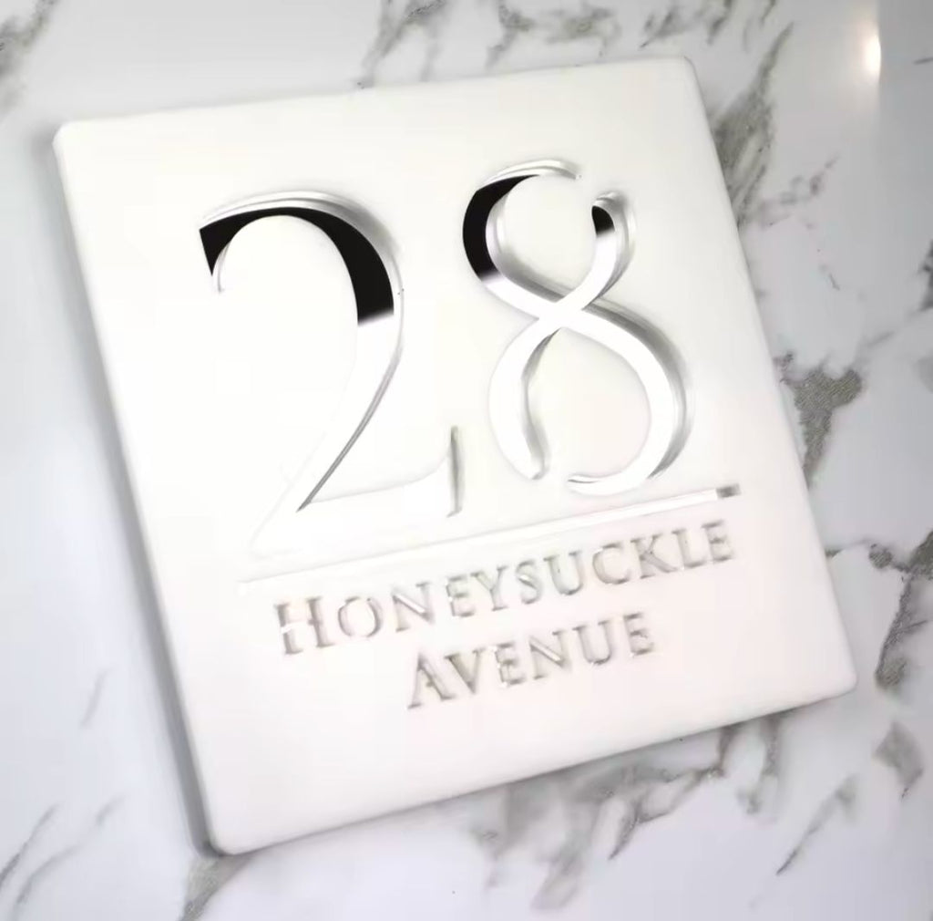White Square Acrylic Address Sign