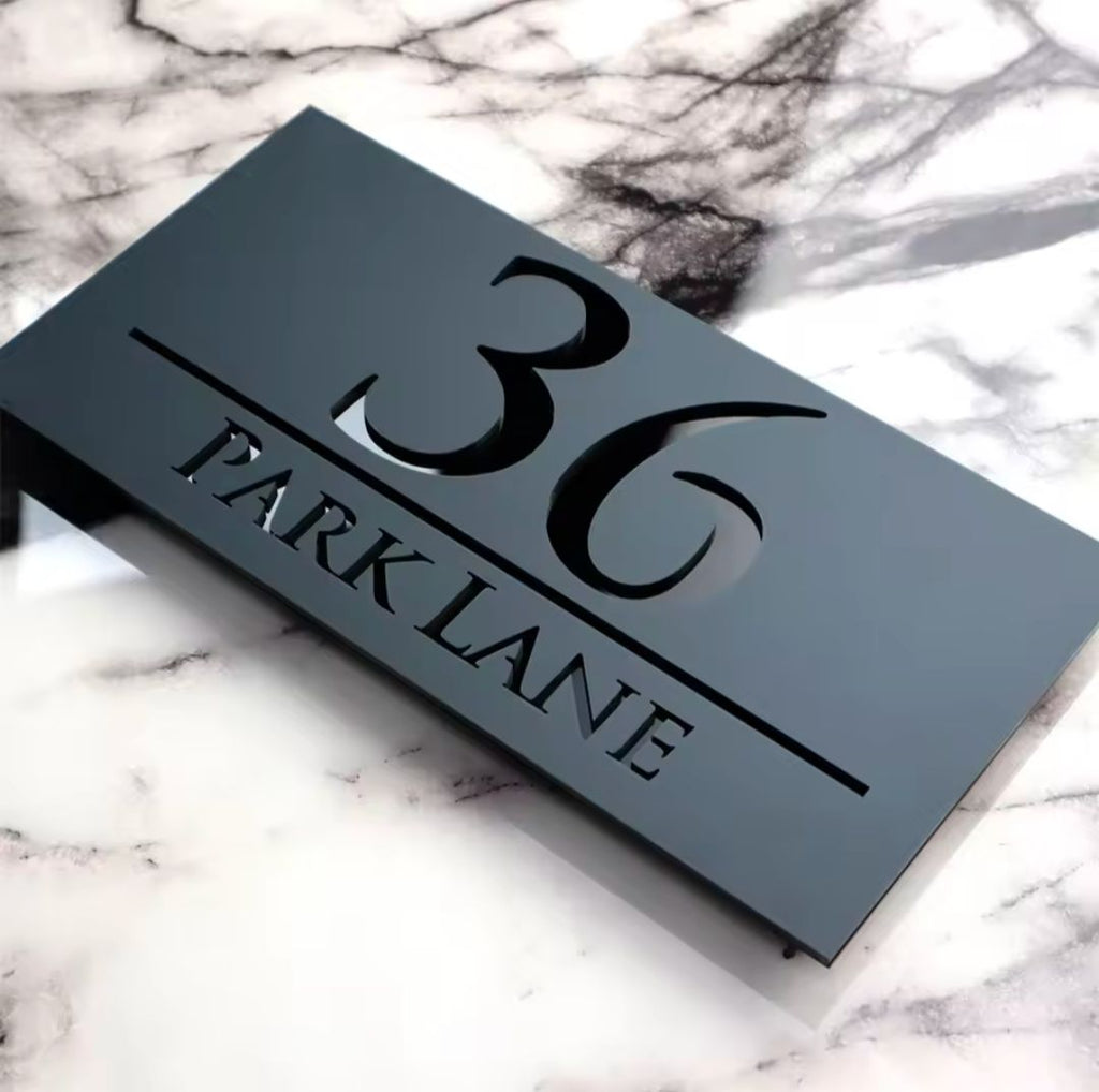 Black Acrylic and Black Font Custom Address Sign