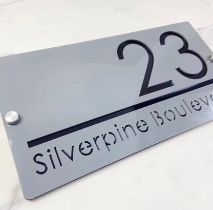 Grey Acrylic Address Sign
