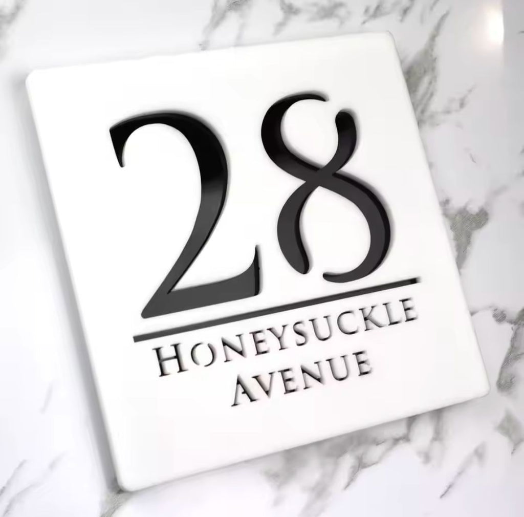 White Square Acrylic Address Sign