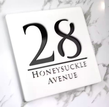 White Square Acrylic Address Sign