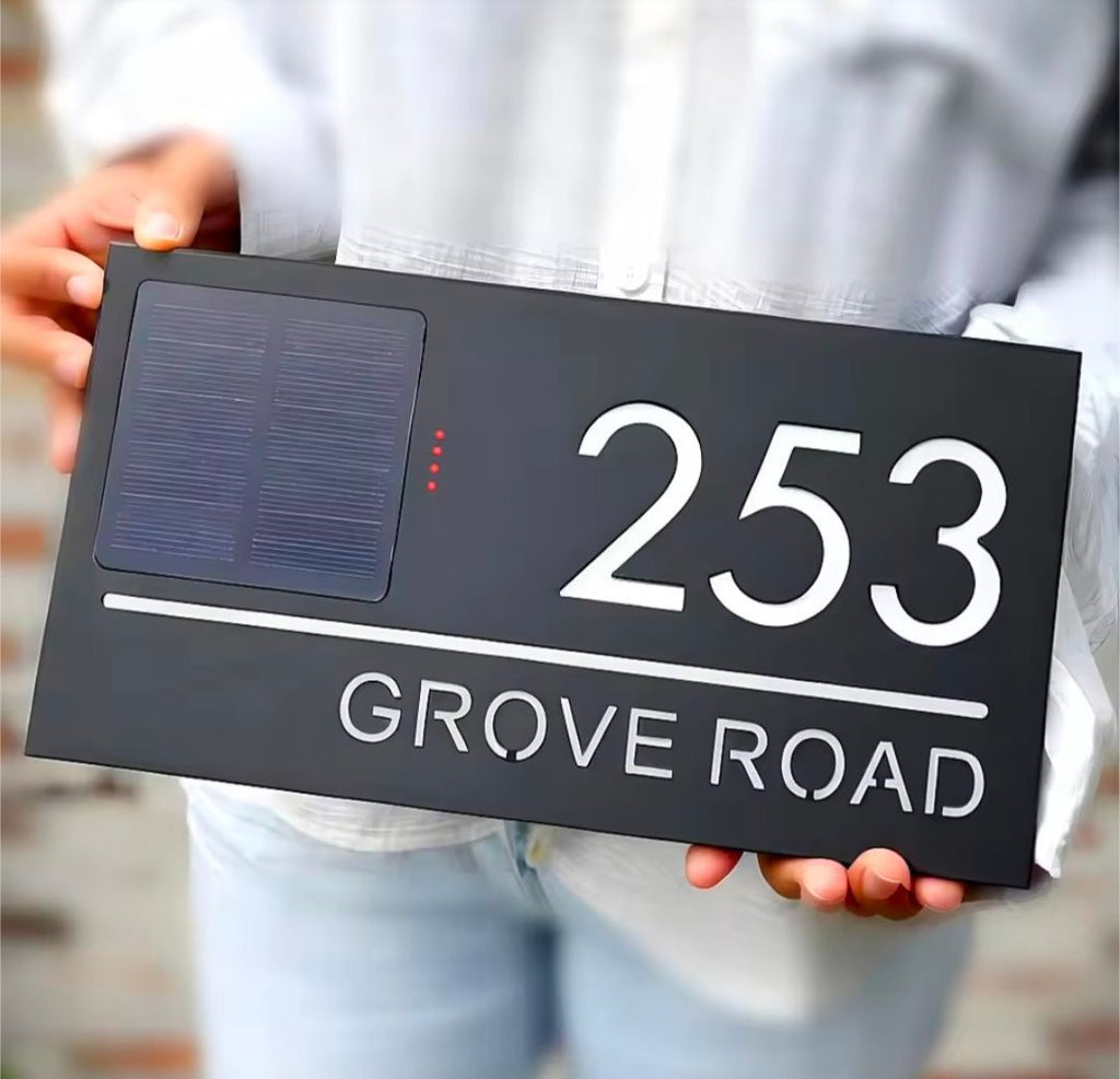 Custom Address Sign Solar LED Light Modern Residential Address Sign 3D ...