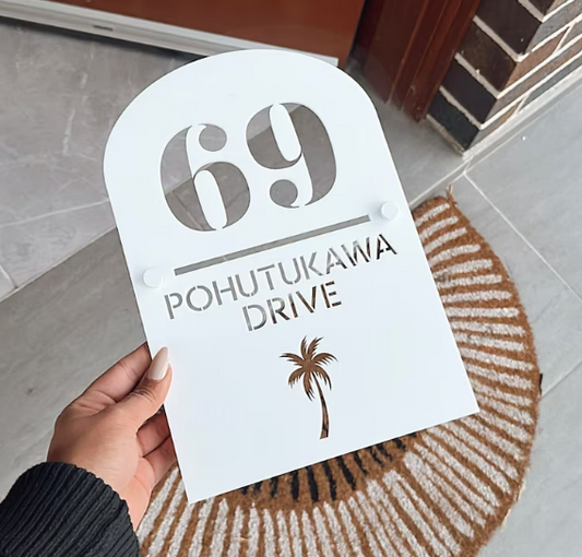 Coastal Arch palms acrylic custom address sign.